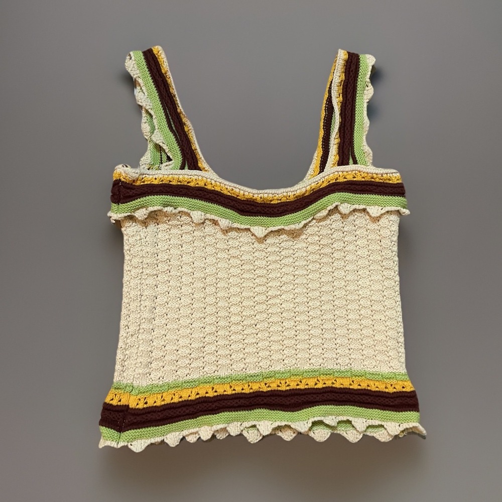 Marc New‎ York Crochet Knit Tank Top Striped Ruffle Trim Sleeveless - Small
